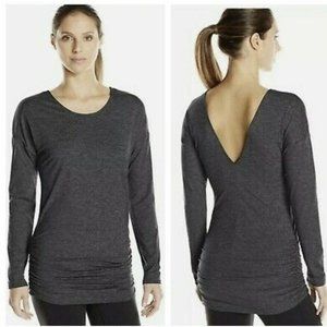 Lucy Manifest Deep V-Back Ruched Sides Gray Space Dye Tee Size Large